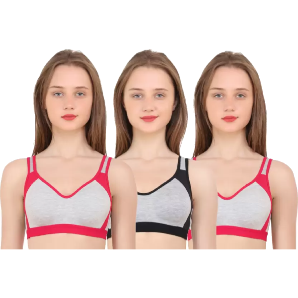 Women Sports Bra Combo Pack of 3 Double layered Multicolor, Cup- B Women  Sports Non Padded Bra Price in India - Buy Women Sports Bra Combo Pack of 3  Double layered Multicolor